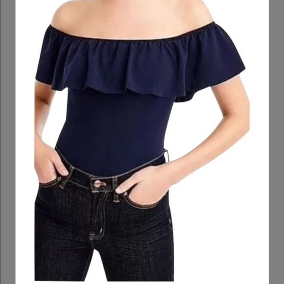 J. Crew Tops - J.Crew navy blue off the shoulder bodysuit
